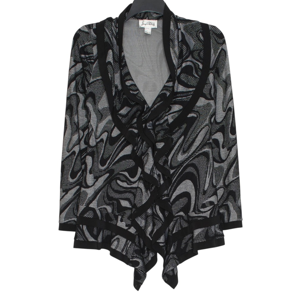 Joseph Ribkoff Cardigan Ruffle Abstract Art To Wear Career Workwear Black 12
